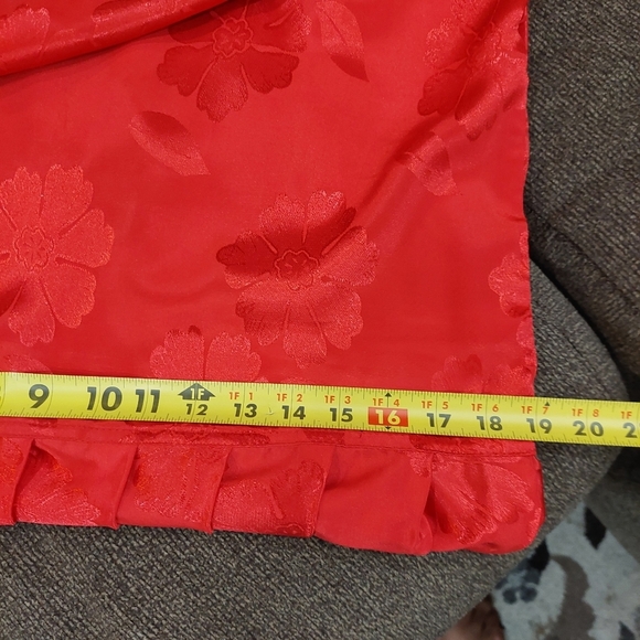 80s Red Jacquard Mod 2 Pc Dress And Jacket Women's Sz L Vintage Pleated Detail - Picture 8 of 8